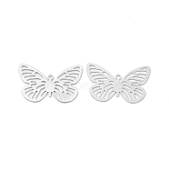 Brass Filigree Pendants, Butterfly Charm, Platinum, 15.5x24x0.3mm, Hole: 1.2mm(KK-B064-07A-P)