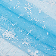 Snowflake Pattern Polyester Mesh Fabric, for Dress Costumes Decoration, Deep Sky Blue, 336x0.05cm, 3 yard/sheet(DIY-WH0387-87)