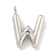 Non-Tarnish 304 Stainless Steel Pendants, Letter Charm, Stainless Steel Color, Letter W, 16.5x12x3mm, Hole: 2mm(STAS-C102-15P-W)