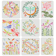 Plastic Drawing Painting Stencils Templates, Square, Dragonfly Pattern, 30x30cm, 9pcs/set(DIY-WH0172-834)