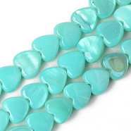 Spray Painted Natural Freshwater Shell Beads Strands, Heart, Turquoise, 5x6x3mm, Hole: 0.5mm, about 72~74pcs/strand, 14.84 inch~15.27 inch(37.7~38.8cm)(X-SHEL-N026-69C)