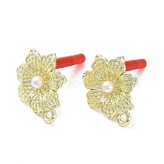 Rack Plating Alloy Flower Stud Earrings Finding, with ABS Imitation Pearl & Horizontal Loops & and 304 Stainless Steel Pin, Cadmium Free & Nickel Free & Lead Free, Golden, 17x14.5mm, Hole: 1.5mm, Pin: 0.6mm(EJEW-B030-07G)