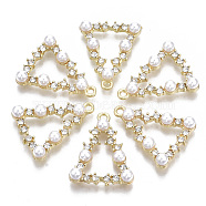 Alloy Pendants, with Crystal Rhinestone and ABS Plastic Imitation Pearl, Triangle, Light Gold, 25x20x5.5mm, Hole: 1.5mm(PALLOY-T077-16)