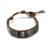 Cowhide Leather Cord Bracelets, with Rectangle Natural Indian Agate Beads and Alloy Findings, 9~11 inch(23~28cm)(BJEW-R309-01A-02)