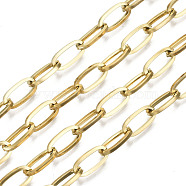 304 Stainless Steel Paperclip Chains, Drawn Elongated Cable Chains, with Spool, Unwelded, Oval, Real 18K Gold Plated, Link: 12x6x1.2mm, about 32.8 Feet(10m)/roll(STAS-R115-02A)