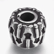 304 Stainless Steel European Beads, Large Hole Beads, Barrel, Antique Silver, 12x9.5x8mm, Hole: 4.5mm(STAS-O101-01AS)