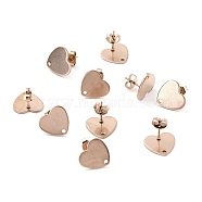 Ion Plating(IP) 304 Stainless Steel Stud Earring Findings, with Ear Nuts, Heart, Rose Gold, 12x13mm, Hole: 1.5mm, Pin: 0.7mm(STAS-I183-07B-07RG)