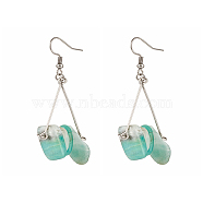 Natural Amazonite Chip Beads Dangle Earrings for Girl Women, Triangle 316 Surgical Stainless Steel Earrings, Stainless Steel Color, 67mm, Pin: 0.7mm(X1-EJEW-TA00015)