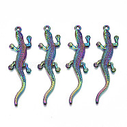 Rainbow Color Alloy Big Pendants, Cadmium Free & Lead Free, Gecko Shape, 54x15x2mm, Hole: 1.8mm(X-PALLOY-S180-041-RS)