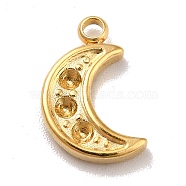 Ion Plating(IP) 304 Stainless Steel Pendants Rhinestone Setting, Moon, Real 18K Gold Plated, 12x7.5x2mm, Hole: 1.5mm, Fit for 1.4mm rhinestone(STAS-A066-15G)