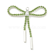 Brass Rhinestone Pendants, Bowknot, Lime Green, 40x34.5x3mm, Hole: 1.6mm(KK-I715-14S-03)