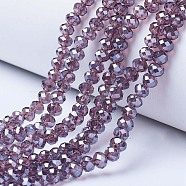 Electroplate Glass Beads Strands, Pearl Luster Plated, Faceted, Rondelle, Old Rose, 10x8mm, Hole: 1mm, about 65~66pcs/strand, 20.8~21.2 inch(53~54cm)(EGLA-A034-T10mm-A05)