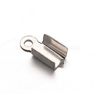 304 Stainless Steel Folding Crimp Ends, Fold Over Crimp Cord Ends for Leather, Stainless Steel Color, 10x4x3.5mm, Hole: 1mm(STAS-G170-07P)