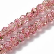 Handmade Gold Sand Lampwork Beads Strands, Inner Flower, Faceted Rondelle, Pink, 9~10x7~8mm, Hole: 1.5~2mm, about 60pcs/strand, 17.3 inch(LAMP-R141-10mm-11)