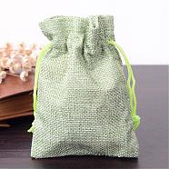 Polyester Imitation Burlap Packing Pouches Drawstring Bags, for Christmas, Wedding Party and DIY Craft Packing, Yellow Green, 12x9cm(ABAG-R005-9x12-02)