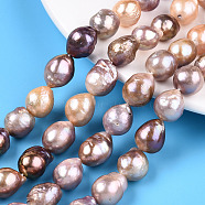 Natural Baroque Pearl Keshi Pearl Beads Strands, Cultured Freshwater Pearl, Round, Old Rose, 11~15.5x9.5~12mm, Hole: 0.6mm, about 30~32pcs/strand, 15.94~16.14 inch(40.5~41cm)(PEAR-S020-L17)