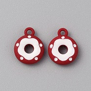 Frosted Painted Colored Alloy Pendants, Doughnut, Dark Red, 12.5x10x3mm, Hole: 1.5mm(FIND-TAC0010-82I)