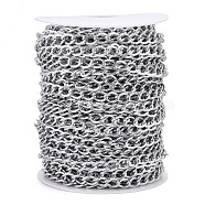 Aluminium Textured Curb Chains, Unwelded, with Spool, Silver, 11x7.5x1.5mm, about 98.43 Feet(30m)/Roll(CHA-T001-45S)