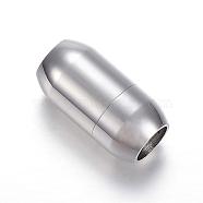 304 Stainless Steel Magnetic Clasps with Glue-in Ends, Cylinder, Stainless Steel Color, 19x10mm, Hole: 6mm(STAS-E113-28P)