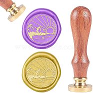 DIY Scrapbook, Brass Wax Seal Stamp and Wood Handle Sets, Sunrise, Golden, 8.9x2.5cm, Stamps: 25x14.5mm(AJEW-WH0100-619)