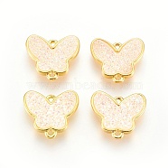 Brass Links connectors, with Druzy Resin, Butterfly, Golden, Blanched Almond, 14.5x16x4mm, Hole: 1.2mm(KK-O107-07G-B)