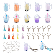 DIY Imitation Bubble Tea Charm Keychain Making Kit, Including Plastic Cup Pendants, Faux Suede Tassel Pendant Decorations, Iron Split Key Ring, Mixed Color, 60Pcs/bag(DIY-FH0005-20)