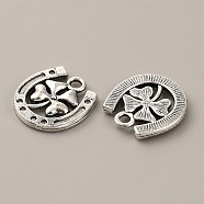 Tibetan Style Alloy Pendants, Horseshoes with Clover Charms, Antique Silver, 16x15x2mm, Hole: 2mm(FIND-WH0146-28AS)