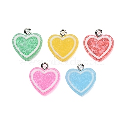 Opaque Resin Pendants, Imitation Candy Food Style, Heart Candy Charm, with Platinum Iron Loop, Mixed Color, 17.5-18x16.5-17x5-5.5mm, Hole: 2-2.3mm(CRES-B039-03)