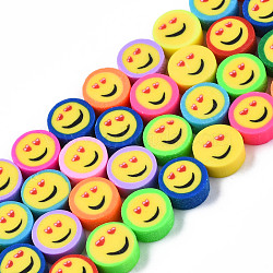 Handmade Polymer Clay Beads Strands,  Flat Round, Mixed Color, 9.5~10x4~4.5mm, Hole: 1.6mm, about 40pcs/strand, 15.16 inch~15.35 inch(38.5~39cm)(CLAY-N008-058)