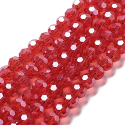 Electroplate Transparent Glass Beads Strands, Faceted, Round, Pearl Luster Plated, FireBrick, 8mm, Hole: 1mm, about 66~69pcs/strand, 19.29~19.57 inch(49~49.7cm)(EGLA-A035-T8mm-A01)