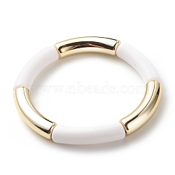 Acrylic Curved Tube Beaded Stretch Bracelet for Women, White, Inner Diameter: 2-1/8 inch(5.3cm)(BJEW-JB08439-01)
