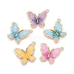 Rack Plating Alloy Enamel Pendants, Cadmium Free & Nickel Free & Lead Free, Light Gold, Butterfly Charm, Mixed Color, 23.5x21x3mm, Hole: 1.2mm(ENAM-N056-364KCG)