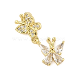 Butterfly Rack Plating Brass Micro Pave Cubic Zirconia Pendants, Long-Lasting Plated, Lead Free & Cadmium Free, Real 18K Gold Plated, 26x12.5x4mm, Hole: 2.5mm(KK-Z074-73G)