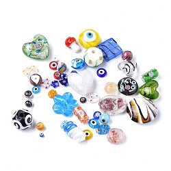 Handmade Evil Eye/Gold Sand Lampwork Beads, Mixed Shapes, Mixed Color, 4~28x4~29x3.5~20mm, Hole: 0.8~4mm(LAMP-XCP0001-07)