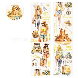 Travel Theme Waterproof PET Stickers Set, Decorative Stickers, for Water Bottles, Laptop, Luggage, Cup, Computer, Mobile Phone, Skateboard, Guitar Stickers, Yellow, 58.5mm(DIY-Z030-02B)