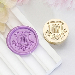 Golden Tone Round Wax Seal Brass Stamp Heads, for Wax Seal Stamp, Flower with Letter Pattern, Letter M, 20x14mm, Inner Diameter: 7mm(AJEW-Z034-02G-M)