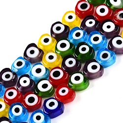 Handmade Evil Eye Lampwork Beads Strands, Flat Round, Mixed Color, 5.5~6x6.5x3mm, Hole: 1mm, about 68~70pcs/strand, 15.71~15.91 inch(39.9~40.1cm)(LAMP-N024-27E-M)