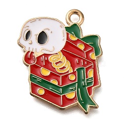 Christmas Theme Alloy Enamel Pendants, Golden, Skull, Box, 25x20x1mm, Hole: 1.8mm(ENAM-Q508-02C)