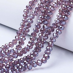 Electroplate Glass Beads Strands, Pearl Luster Plated, Faceted, Rondelle, Old Rose, 10x8mm, Hole: 1mm, about 65~66pcs/strand, 20.8~21.2 inch(53~54cm)(EGLA-A034-T10mm-A05)