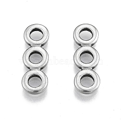 201 Stainless Steel Multi-Strand Links, Spacer Bars, Triple Ring, Stainless Steel Color, 22x7x2mm, Hole: 3.5mm(X-STAS-N099-16)