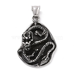 304 Stainless Steel Pendants, Dragon, Antique Silver, 40.5x29x13.5mm, Hole: 8x5mm(STAS-I196-03AS)