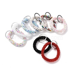 Glass Beaded Bracelet Wrist Keychain, with Iron Key Ring, Mixed Color, 9cm(AJEW-Z018-01)