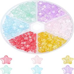 SUPERFINDINGS 240Pcs 6 Colors Transparent Spray Painted Glass Beads, Star, Imitation Jelly, Mixed Color, 8x8x4mm, Hole: 0.8~1mm(GLAA-FH0001-28)