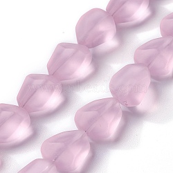 Transparent Frosted Glass Beads Strands, Nuggets, Pearl Pink, 15x12x9.5mm, Hole: 1mm, about 40pcs/strand, 23.62''(60cm)(FGLA-S001-02G)