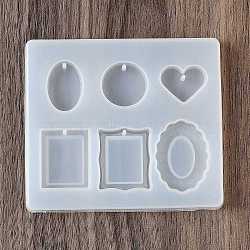 Rectangle & Heart & Oval DIY Silicone Molds, Pendant Making, Resin Casting Molds, For UV Resin, Epoxy Resin Jewelry Making, White, 79x89x7.5mm, Hole: 1.5mm, Inner Diameter: 17~34x16~29mm(SIMO-H019-04E)