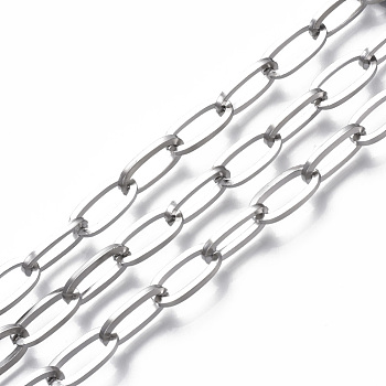 3.28 Feet 304 Stainless Steel Cable Chains, Unwelded, Flat Oval, Stainless Steel Color, 16x8x2mm