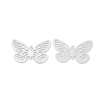 Brass Filigree Pendants, Butterfly Charm, Platinum, 15.5x24x0.3mm, Hole: 1.2mm