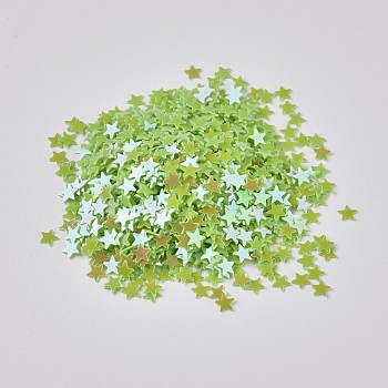 Ornament Accessories Plastic Paillette/Sequins Beads, No Hole/Undrilled Beads, Star, Yellow Green, 3x3x0.3mm, about 264705pcs/pound