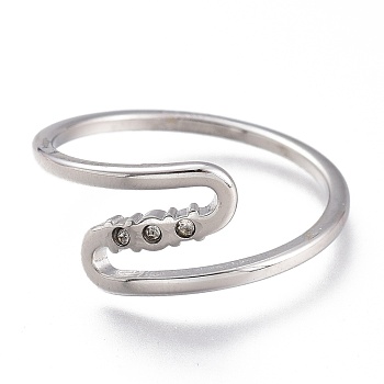 304 Stainless Steel Finger Rings, with Clear Cubic Zirconia, Stainless Steel Color, US Size 6~9, Inner Diameter: 16~19mm