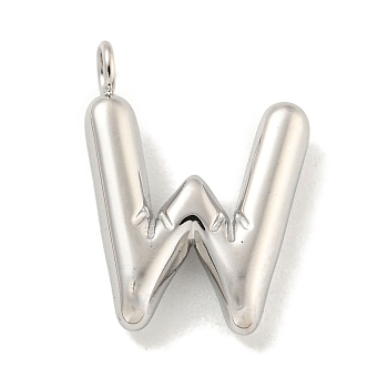 Non-Tarnish 304 Stainless Steel Pendants, Letter Charm, Stainless Steel Color, Letter W, 16.5x12x3mm, Hole: 2mm